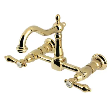Kingston Brass Heirloom Two Handle Wall Mount Kitchen Faucet, Polished Brass - KS1262BAL Latest