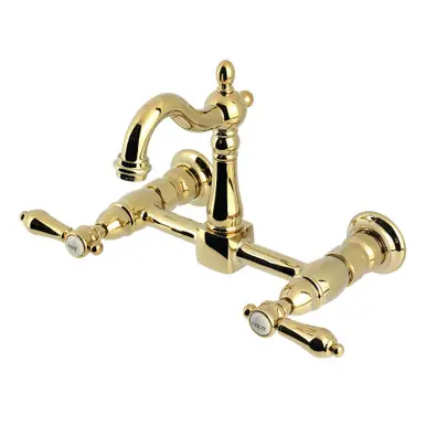 Final Sale Kingston Brass Heirloom Two Handle Wall Mount Kitchen Faucet, Polished Brass - KS2442BAL