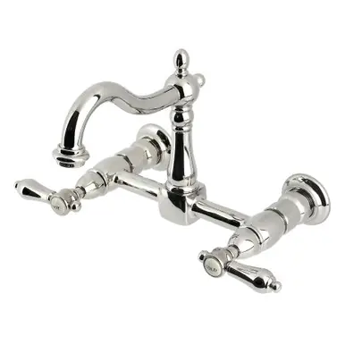Kingston Brass Heirloom Two Handle Wall Mount Kitchen Faucet, Polished Nickel - KS1266BAL Discount
