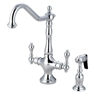 Kingston Brass Heritage Single Hole Two Handle Kitchen Faucet & Side Spray - Polished Chrome - KS1771ALBS New Arrival