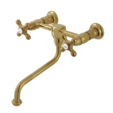 Kingston Brass Heritage Two Handle Wall Mount Bathroom Faucet, Brushed Brass - KS1217AX Best Seller