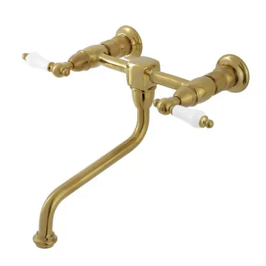 Kingston Brass Heritage Two Handle Wall Mount Bathroom Faucet, Brushed Brass - KS1217PL Limited Time