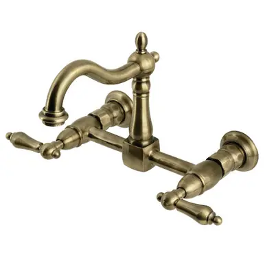 Instant Buy Kingston Brass Heritage Two Handle Wall Mount Kitchen Faucet, Antique Brass - KS1263AL
