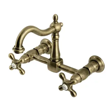 Kingston Brass Heritage Two Handle Wall Mount Kitchen Faucet, Antique Brass - KS1263AX Super Sale