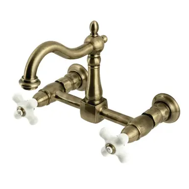 Kingston Brass Heritage Two Handle Wall Mount Kitchen Faucet, Antique Brass - KS1263PX New Release