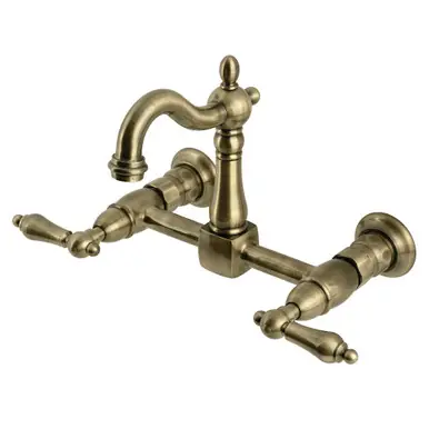 Kingston Brass Heritage Two Handle Wall Mount Kitchen Faucet, Antique Brass - KS2443AL Super Sale