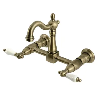 Flash Sale Kingston Brass Heritage Two Handle Wall Mount Kitchen Faucet, Antique Brass - KS2443PL