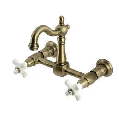 Kingston Brass Heritage Two Handle Wall Mount Kitchen Faucet, Antique Brass - KS2443PX In Demand