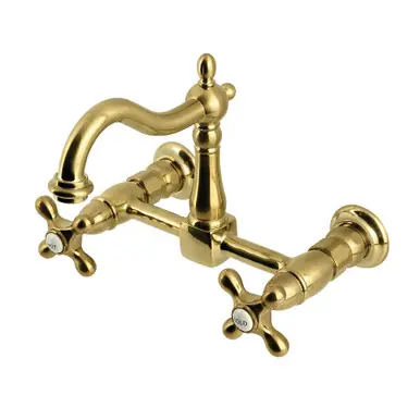 Bulk Order Kingston Brass Heritage Two Handle Wall Mount Kitchen Faucet, Brushed Brass - KS1267AX