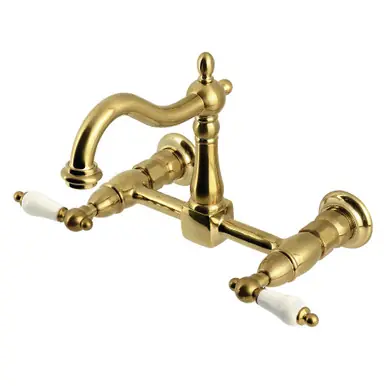 Kingston Brass Heritage Two Handle Wall Mount Kitchen Faucet, Brushed Brass - KS1267PL Handmade