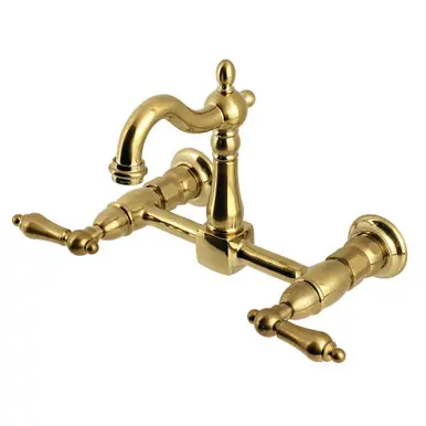 Kingston Brass Heritage Two Handle Wall Mount Kitchen Faucet, Brushed Brass - KS2447AL Premium