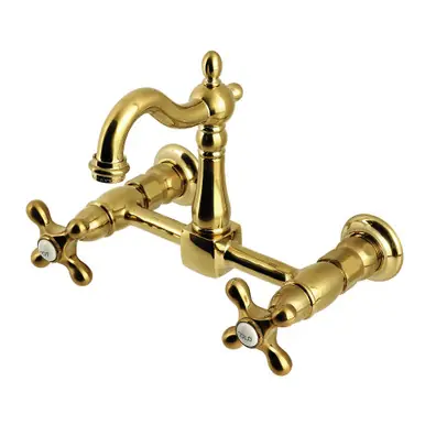 Kingston Brass Heritage Two Handle Wall Mount Kitchen Faucet, Brushed Brass - KS2447AX Trusted Brand