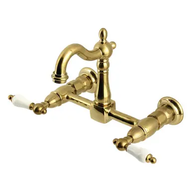 Bulk Order Kingston Brass Heritage Two Handle Wall Mount Kitchen Faucet, Brushed Brass - KS2447PL