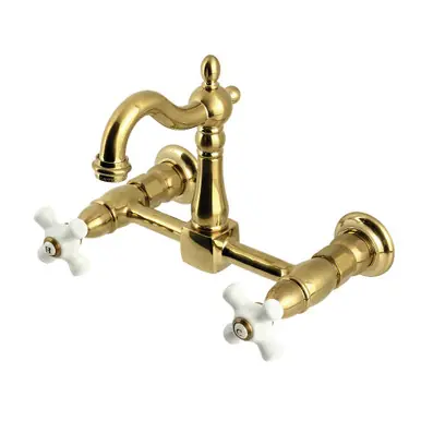 Kingston Brass Heritage Two Handle Wall Mount Kitchen Faucet, Brushed Brass - KS2447PX Handmade
