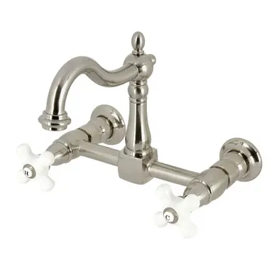 Budget Kingston Brass Heritage Two Handle Wall Mount Kitchen Faucet, Brushed Nickel - KS1268PX