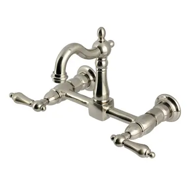 Kingston Brass Heritage Two Handle Wall Mount Kitchen Faucet, Brushed Nickel - KS2448AL Exclusive Offer
