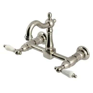 Don’t Miss Out Kingston Brass Heritage Two Handle Wall Mount Kitchen Faucet, Brushed Nickel - KS2448PL