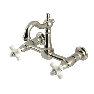 Kingston Brass Heritage Two Handle Wall Mount Kitchen Faucet, Brushed Nickel - KS2448PX Exclusive Offer