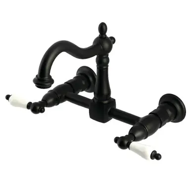 Fast Shipping Kingston Brass Heritage Two Handle Wall Mount Kitchen Faucet, Matte Black - KS1260PL
