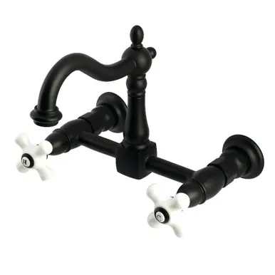 Kingston Brass Heritage Two Handle Wall Mount Kitchen Faucet, Matte Black - KS1260PX Low Price
