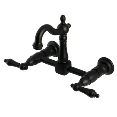 Kingston Brass Heritage Two Handle Wall Mount Kitchen Faucet, Matte Black - KS2440AL Top Rated