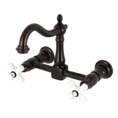 Authentic Kingston Brass Heritage Two Handle Wall Mount Kitchen Faucet, Oil Rubbed Bronze - KS1265PX