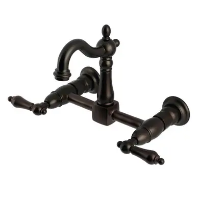 Kingston Brass Heritage Two Handle Wall Mount Kitchen Faucet, Oil Rubbed Bronze - KS2445AL Save Now