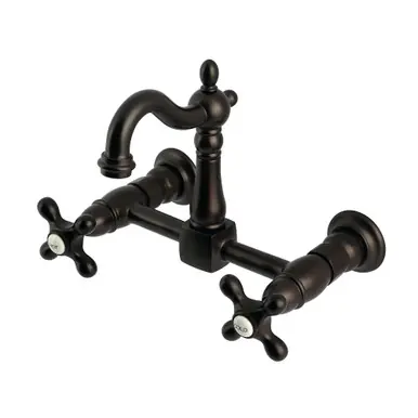 Kingston Brass Heritage Two Handle Wall Mount Kitchen Faucet, Oil Rubbed Bronze - KS2445AX Budget
