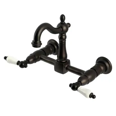 Brand New Kingston Brass Heritage Two Handle Wall Mount Kitchen Faucet, Oil Rubbed Bronze - KS2445PL
