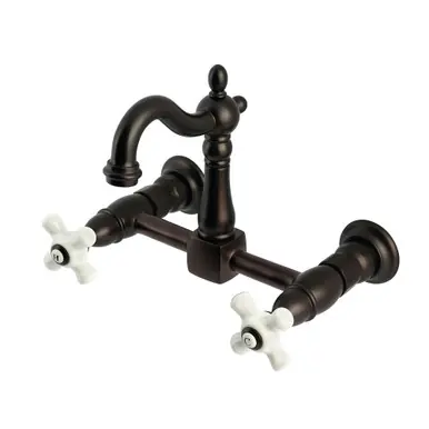 Kingston Brass Heritage Two Handle Wall Mount Kitchen Faucet, Oil Rubbed Bronze - KS2445PX Weekend Sale