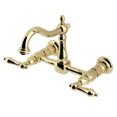 Free Returns Kingston Brass Heritage Two Handle Wall Mount Kitchen Faucet, Polished Brass - KS1262AL