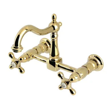 Fast Shipping Kingston Brass Heritage Two Handle Wall Mount Kitchen Faucet, Polished Brass - KS1262AX