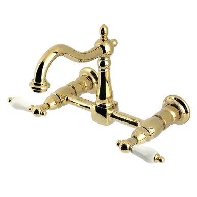 Best Price Kingston Brass Heritage Two Handle Wall Mount Kitchen Faucet, Polished Brass - KS1262PL