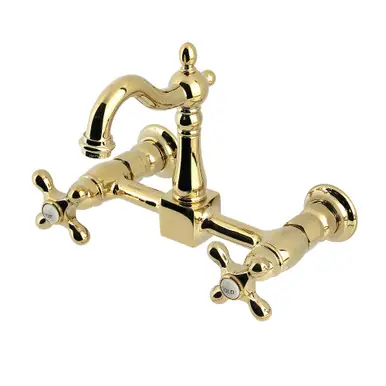 Kingston Brass Heritage Two Handle Wall Mount Kitchen Faucet, Polished Brass - KS2442AX Save Now