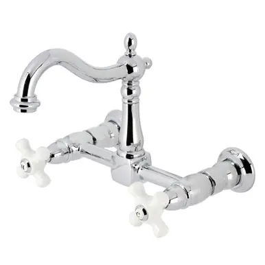 Kingston Brass Heritage Two Handle Wall Mount Kitchen Faucet, Polished Chrome - KS1261PX Special Offer