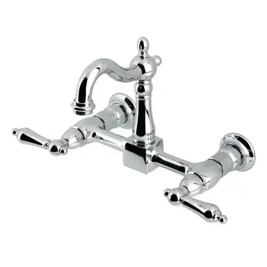 Crafted Kingston Brass Heritage Two Handle Wall Mount Kitchen Faucet, Polished Chrome - KS2441AL