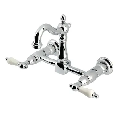 Kingston Brass Heritage Two Handle Wall Mount Kitchen Faucet, Polished Chrome - KS2441PL Holiday Sale