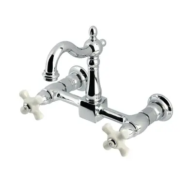 Kingston Brass Heritage Two Handle Wall Mount Kitchen Faucet, Polished Chrome - KS2441PX Express Delivery