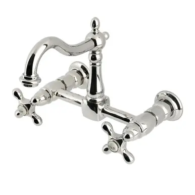 Hot Picks Kingston Brass Heritage Two Handle Wall Mount Kitchen Faucet, Polished Nickel - KS1266AX
