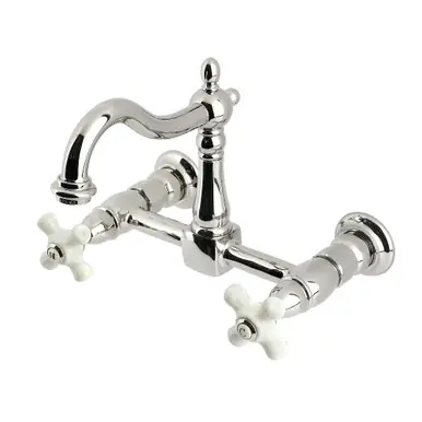 Brand New Kingston Brass Heritage Two Handle Wall Mount Kitchen Faucet, Polished Nickel - KS1266PX