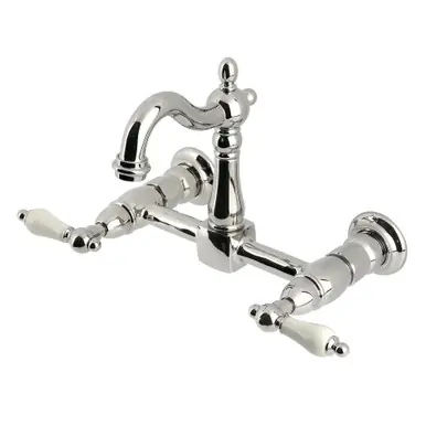 Kingston Brass Heritage Two Handle Wall Mount Kitchen Faucet, Polished Nickel - KS2446PL Authentic