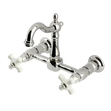 Kingston Brass Heritage Two Handle Wall Mount Kitchen Faucet, Polished Nickel - KS2446PX Best Seller