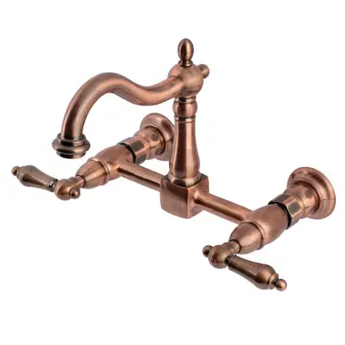 Kingston Brass Heritage Two-Handle Wall Mount Bridge Kitchen Faucet, Antique Copper - KS126ALAC Next Day Delivery