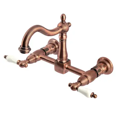 Kingston Brass Heritage Two-Handle Wall Mount Bridge Kitchen Faucet, Antique Copper - KS126PLAC Free Shipping