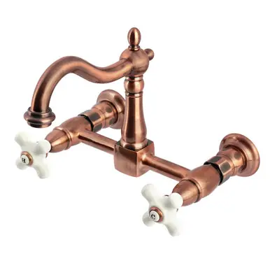 Kingston Brass Heritage Two-Handle Wall Mount Bridge Kitchen Faucet, Antique Copper - KS126PXAC Original