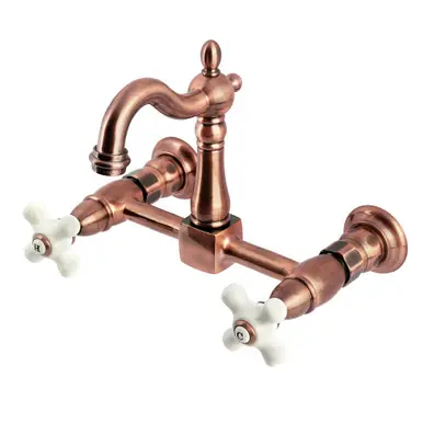 Kingston Brass Heritage Two-Handle Wall Mount Bridge Kitchen Faucet, Antique Copper - KS244PXAC Crafted
