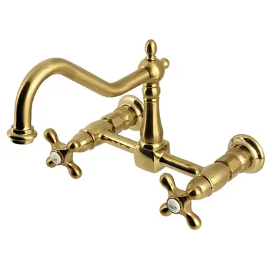 Kingston Brass Heritage Wall Mount Bridge Kitchen Faucet, Brushed Brass - KS1247AX Grab Now
