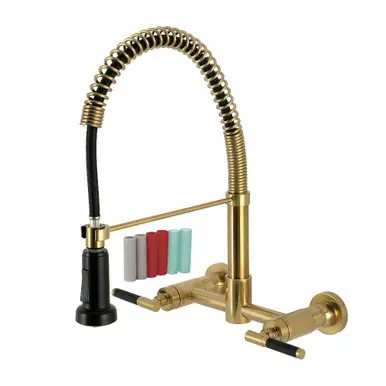 Kingston Brass Kaiser Double-Handle Wall-Mount Pre-Rinse Bridge Kitchen Faucet, Brushed Brass - GS8187CKL Order Now
