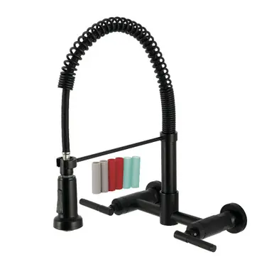 Kingston Brass Kaiser Double-Handle Wall-Mount Pre-Rinse Bridge Kitchen Faucet, Matte Black - GS8180CKL Professional Grade