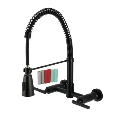 Handmade Kingston Brass Kaiser Double-Handle Wall-Mount Pre-Rinse Bridge Kitchen Faucet, Matte Black - GS8280CKL